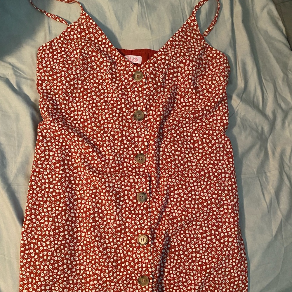 Ditzy floral spaghetti button down dress!